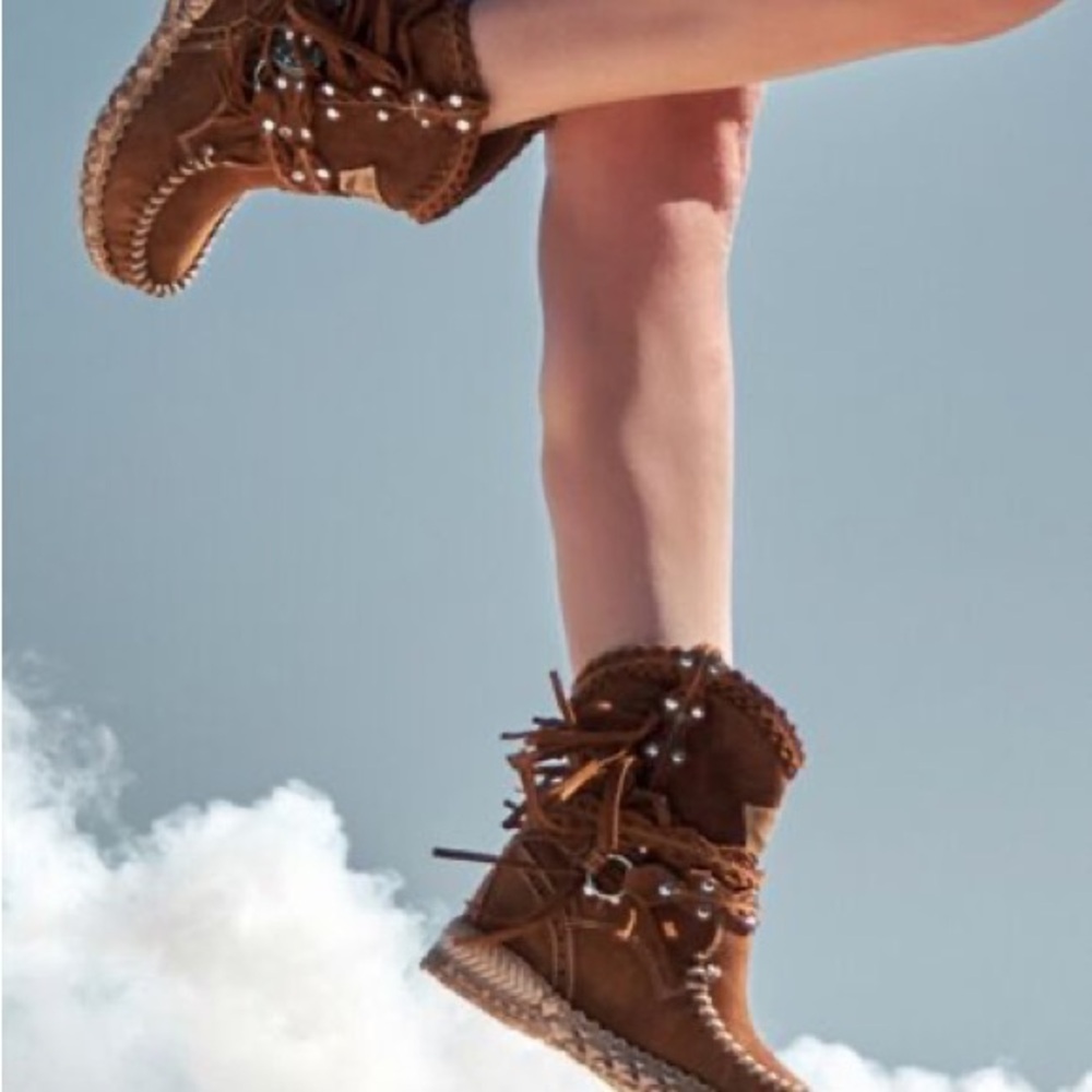 Brown Suede Ankle Boots with Fringe - Picture 3 of 8